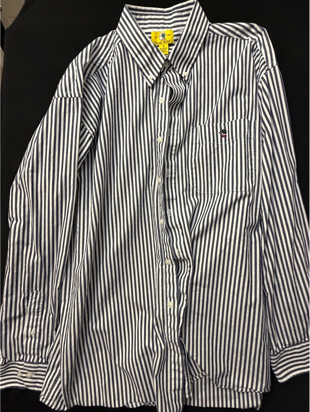 Duck Head Men's Classic Fit Blue and White Striped Button-Down Shirt XL